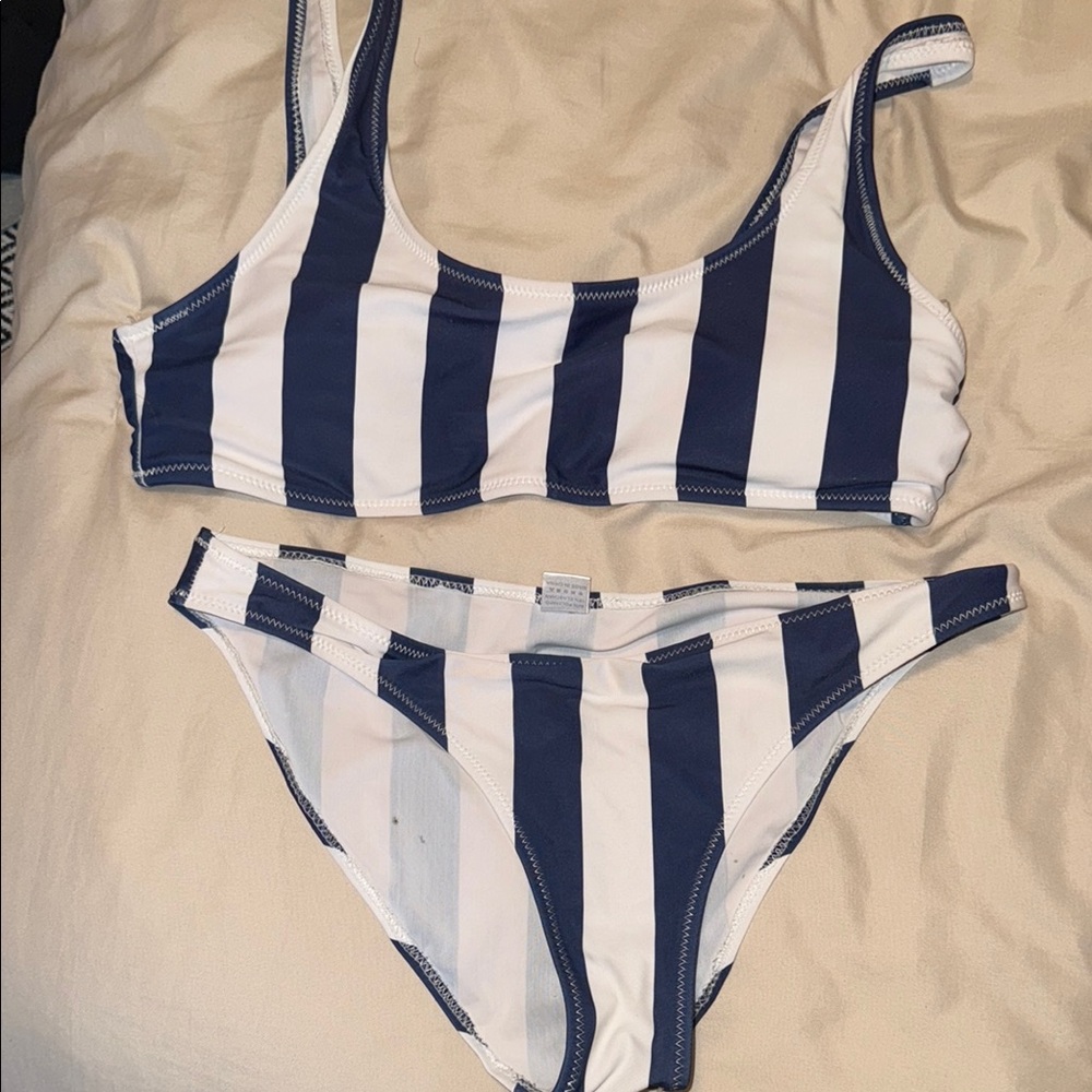 Striped Bikini Set in Blue and White